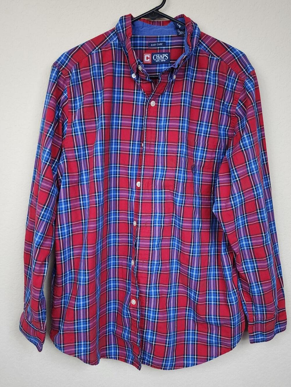 Chaps Men's Red and Blue Plaid Button-Up Shirt